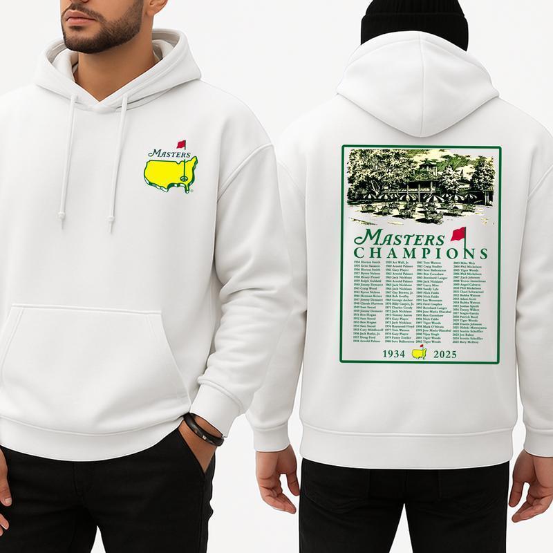 The Masters Champions 1934–2025 Hoodie, Augusta National Golf Tournament Pullover, Vintage Golf Champion List Graphic, Cotton Streetwear Casual Top