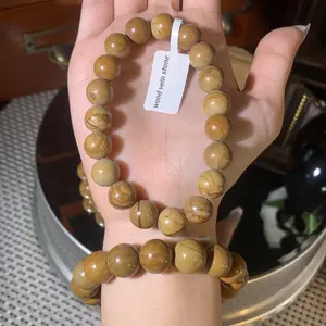 【Wood vein stone】Wood vein stone bracelet Healing Crystals Handmade Stretchy Round Beads Bracelet, Enhance Positive Energy