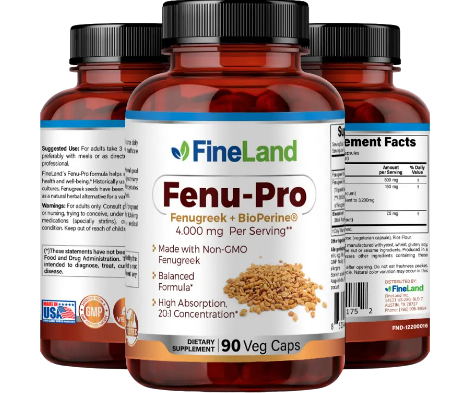 FineLand FENU - PRO Fenugreek + BioPerine , 20:1 Concentration, High Absorption, 90 Veggie Caps / 30 Servings
