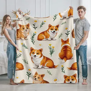 Cute Corgi Dog Print Throw Blanket Soft Cozy Fleece for Living Room Bedroom Use Perfect Gift Idea for Dog Lovers on Christmas Thanksgiving Birthday Housewarming and Special Occasions Home Decor Winter Warmth