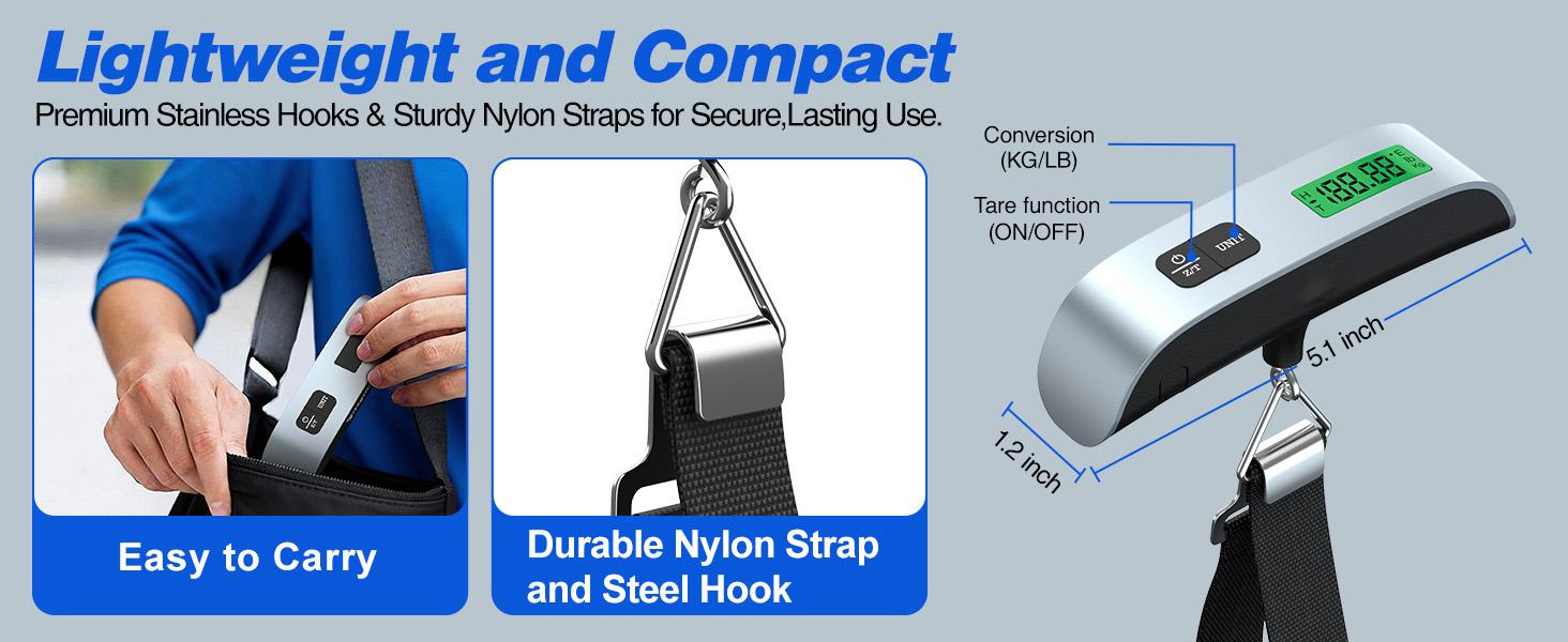 Digital Hanging Luggage Scale with Backlit for Travel, Portable Handheld Suitcase Weight Scale with Hook, 110 Pounds