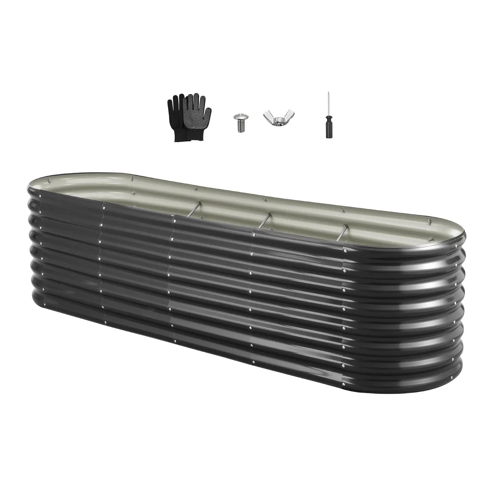 VEVOR Galvanized Metal Raised Garden Bed Planter Box Kit, 8x2x2 ft Oval Outdoor Planter, Open Bottom Design, for Growing Vegetables, Flowers, Herbs, Dark Gray
