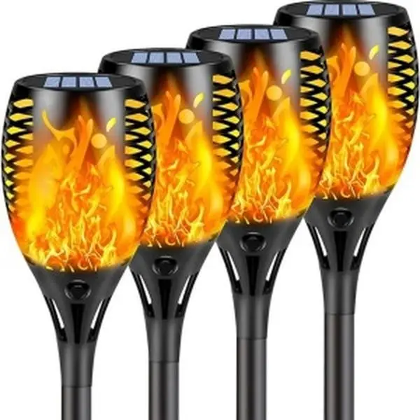 Upgraded 4-Pack Extra-Large Solar Flame Torches, Extra Bright Waterproof Outdoor Decoration Lights with Flickering Flame, Auto On/Off for Garden Pathway Yard