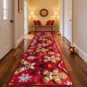 Christmas Gingerbread Man Rug, Washable Balcony Patio Area Mat, High-Quality Hotel Banquet Hall Long Strip Carpet, Indoor Outdoor Use