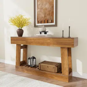 Farmhouse 60" Entryway Table with Drawer – Wood Console Table with Storage & Drawers, Narrow Entryway Table, Ideal As Behind Couch Console Table for Living Room, Hallway, Foyer