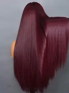 99J Burgundy Straight Lace Front Wigs Lace Frontal Wig Human Hair Pre Plucked Bleached Knots 5x5 HD Transparent Lace Begginers Friendly Beginner Friendly Wigs 180% Density Straight Wigs Human Hair Put On And Go Wigs Human Hair Glueless For Women