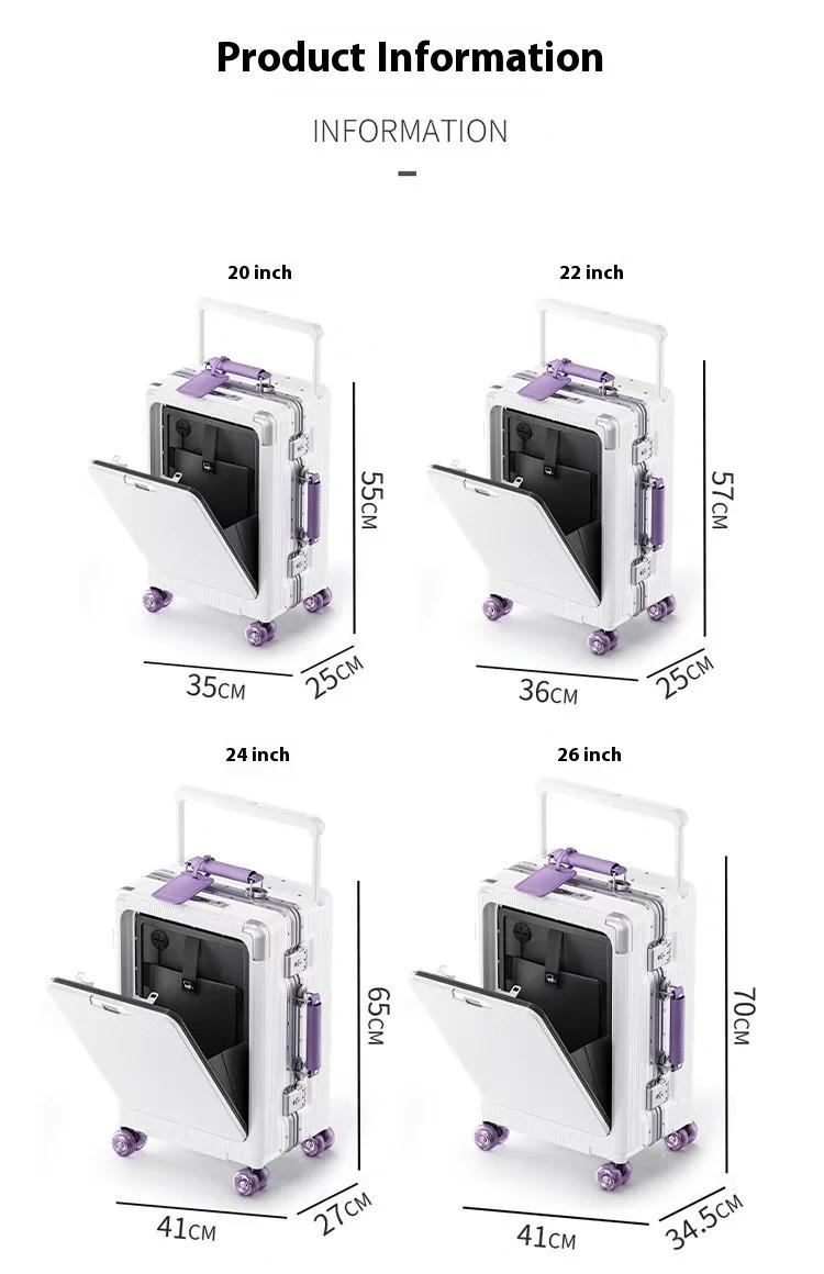 Latest Wide Handle Aluminum Luggage case with Poured Wheels Front Opening Travel Bag Multifunctional Suitcase Oversea Stock