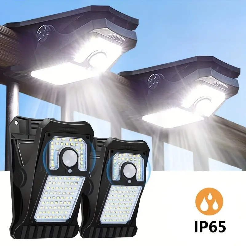 2/4pcs 2026 Upgraded Eco-Friendly Solar Clip-On Motion Sensor Outdoor Wall Lights, 118 Ultra-Bright LEDs, 3 Color Modes (Including Neutral), USB + Solar Charging, Remote Control, IP65 Waterproof, Work for Outdoor Home Improvement, Outdoor Light Fixture, S