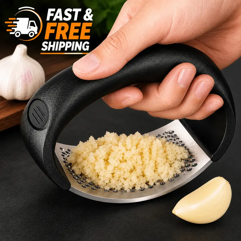 Manual Garlic Press and Mincer - Heavy Duty Sturdy Kitchen Tool, Food Grade Rust-Proof Utensil with Non-Slip Ergonomic Handle, Easy-Clean for Garlic & Ginger Meal Prep Home Cooking