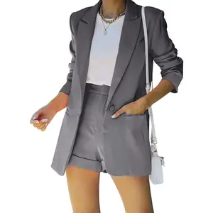 ARTFREE Women's 2 Piece Open Front Long Sleeve Blazer and Solid Short Pants Suit Sets