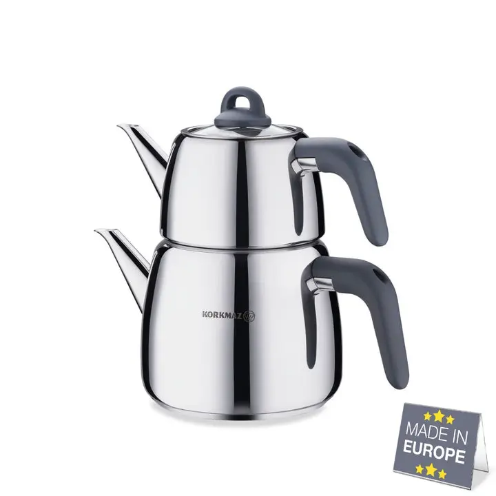 Korkmaz Stainless Steel Turkish Tea Pot Set with Bakelite Handles, 3 L