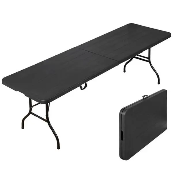 Zenstyle 8FT Large HDPE+Steel Folding Camping Picnic Table - Portable Furniture with Carrying Handle, Black Dining Solution for Outdoor Events (8ft(L) x 2.5ft(W) x 2.4ft(H))