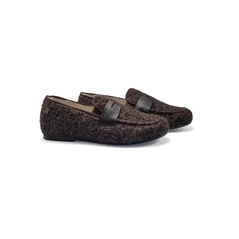 Manuela De Juan Brown Chocolate Flannel Slip On Penny Loafer