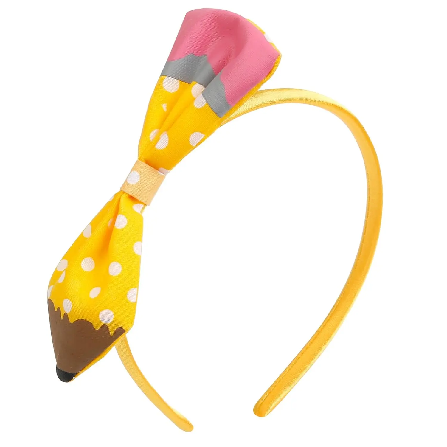 Pencil Bow Headband for Girls, Playful Polka Dot Soft Fabric Design, Non-Slip Fashion Accessory for Back to School, Stationery Supplies Gift, Funky, Sports