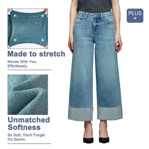 HIGH RISE HIGH-STRETCH WIDE LEG JEANS BLUE Loose Fitting Above the Ankle Denim Pants for Women Bottom Trouser Womenswear Fabric Streetwear Spandex Pockets Cotton Basic Minimalist