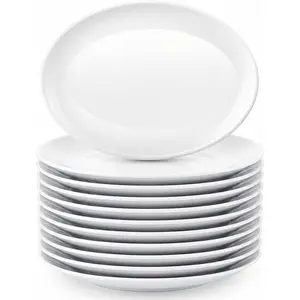 Melamine Dinner Plates, 12 Pack Melamine Oval Platter White Serving Tray Plastic Oval Platter,  Serving Platters For Wedding Party Restaurant  Steak, Appetizer, Cake (14 x 9 x 1 inches)