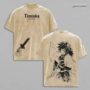 Demon Slayer Giyu Tomioka T-Shirt, Water Hashira Kimetsu no Yaiba Oversized Vintage Washed Tee, Anime Sword Graphic Streetwear Gift for Fans