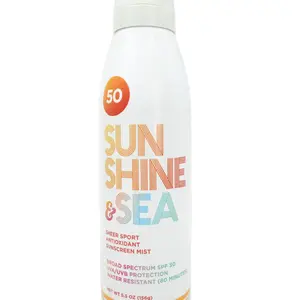 Sunshine & Sea SPF 50 Sparkle-Free Sport Antioxidant Mist Lightweight 5.5 oz Non-Aerosol Sunscreen with Broad Spectrum UVA/UVB Protection & 80 Minutes Water Resistance Body Care