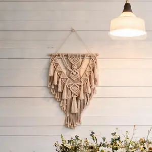 Bohemian Macrame Wall Hanging - Handwoven Geometric Cotton Tapestry with Tassels, Minimalist Home Decor for Nursery Bedroom, Wooden Accent Compatible, Ideal Wedding Gift for Women (Christmas, New Year, Birthday)