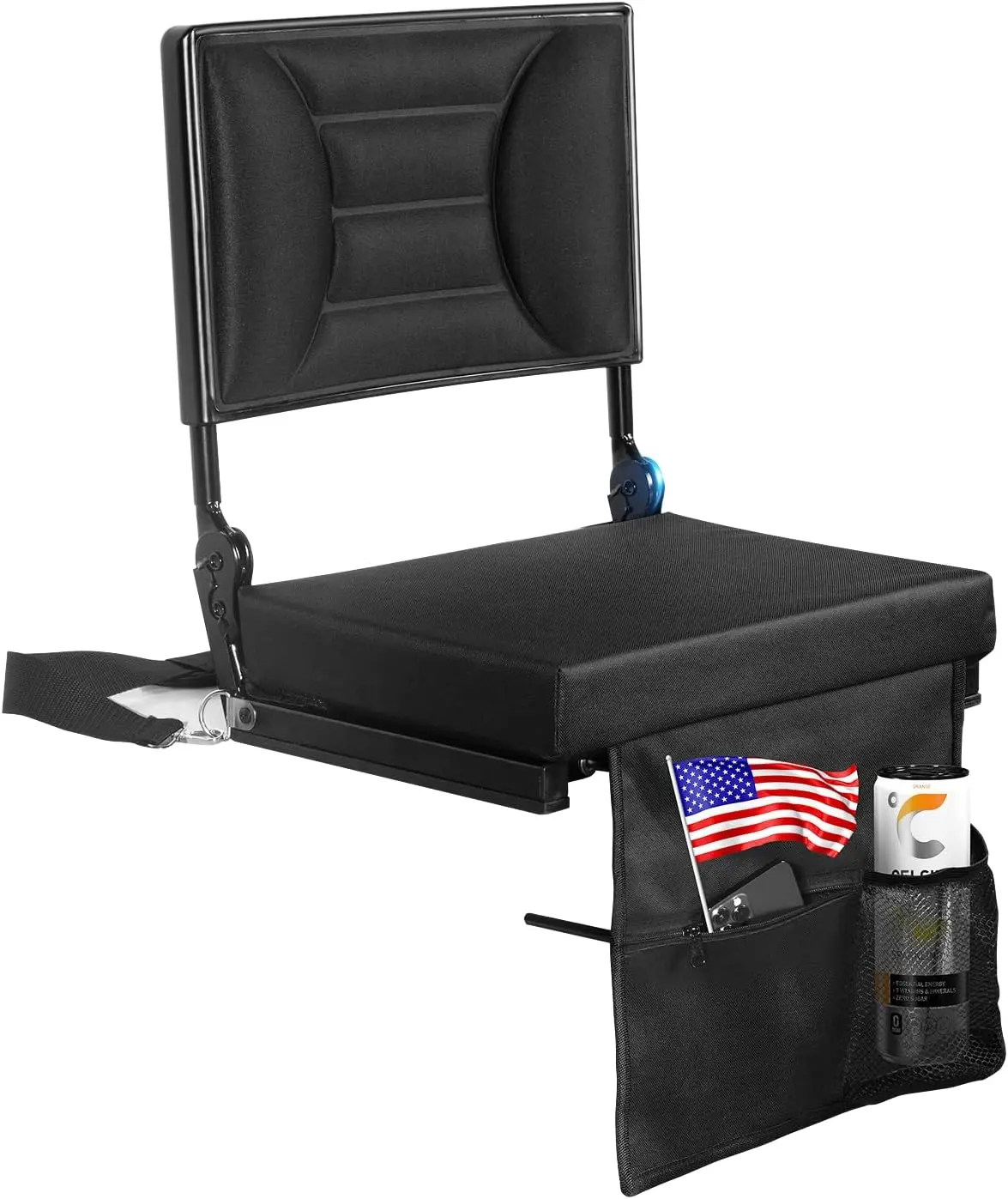 Portable Stadium Seat for Bleachers, Extra Wide Chair with Adjustable High Back Support, Thick Padding, Cup Holder and Carry Strap, Adjustable Height, Extra Wide Seat, Sports, Lightweight, Concerts, Handle, With Holder