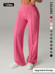 Women's Plain Loose Straight Leg Pants, Wide Leg High Waisted Athletic Sporty Casual Sweatpants with Pockets, Athleisure Bottoms, Comfortable Daily Wear, Casual Sporty Trousers, Casual Sweatpants Style [Fits Small - Size Up Recommended]