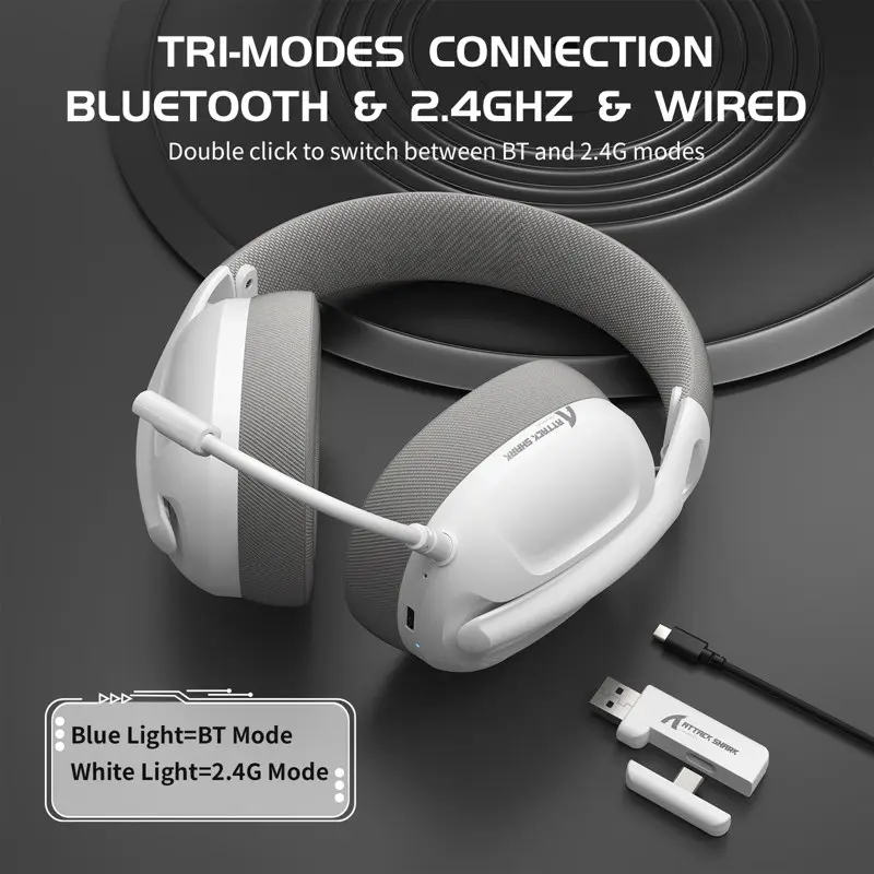 Tri-Mode Wireless Gaming Headset - Over-Ear Headphones for Gaming with Bluetooth, 2.4GHz & Wired Connections, Padded Cushions, Ultra-Lightweight for PC/Consoles (PS4, PS5, Switch, Xbox)