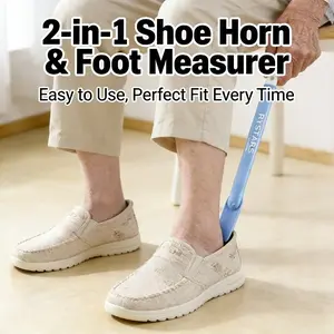 2 in 1 Shoe Horn with Foot Measuring Tool, Long Handle Shoe Helper for Seniors & Pregnant Women, Portable Shoe Remover for All Kinds of Shoes