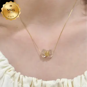 1pc of fashionable temperament s925 sterling Silvery box chain white Artificial Crystal bow necklace for women summer niche design cool and sweet accessories for women party banquet holiday romantic gift day collar women chains for men