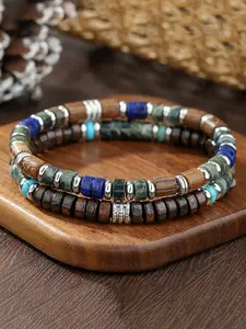 2PC/SET Man's Tribal Wooden Beads Bracelet Set for Men Bohemia Beaded Natural Lapis Lazuli Stone High Quality Bracelet Man Pulseras Hombre