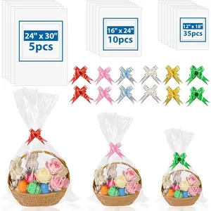 110 count Cellophane Bags for  Baskets with Pull Bows 3 Sizes 12x18 16x24 24x30 Large Clear Cello Bags for Christmas  Wrapping Plastic Cellophane Wrap for Packaging Halloween and Easter Products Valentine's Day Mother's Day