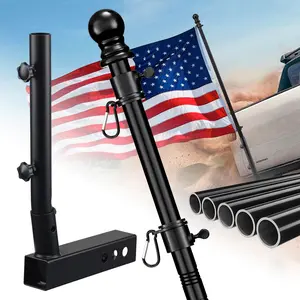 BarcetineTruck Flag Pole with Hitch Holder – 5FT Heavy Duty Flagpole Mount Kit for Tow Hitch, Dual Angle Mount, Long Protect Sleeve Windproof Design for Trucks, Jeep & Trailer,Black