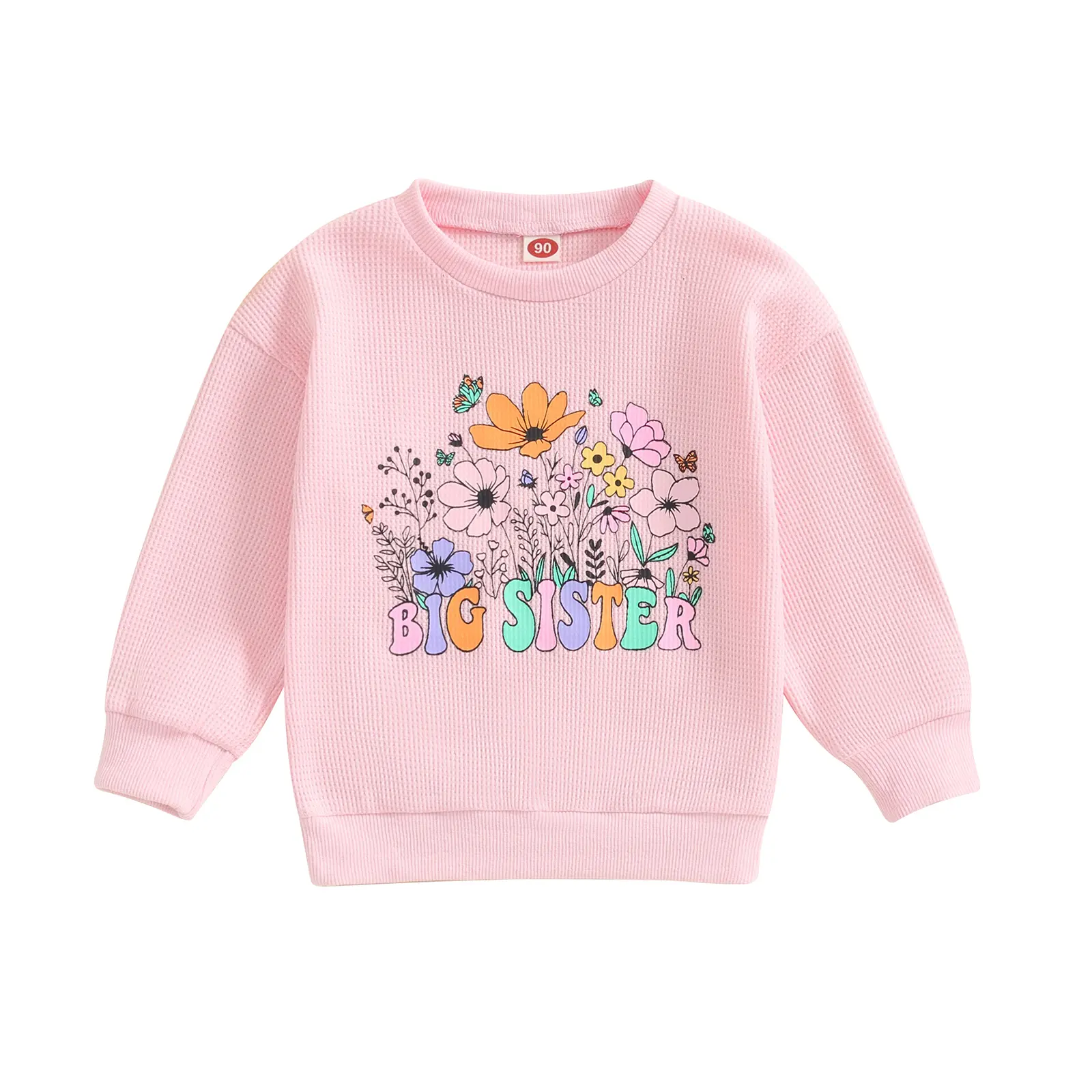 Big Sister Little Sister Matching Outfits Waffle Knit Long Sleeve Sweatshirt Romper Toddler Baby Girls Matching Clothes