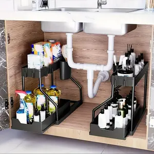 Under Sink Storage Rack, 2-Layer Pull-Out Storage Rack, Durable Large-Capacity Drawer Organizer, Home Organizer for Kitchen & Bathroom