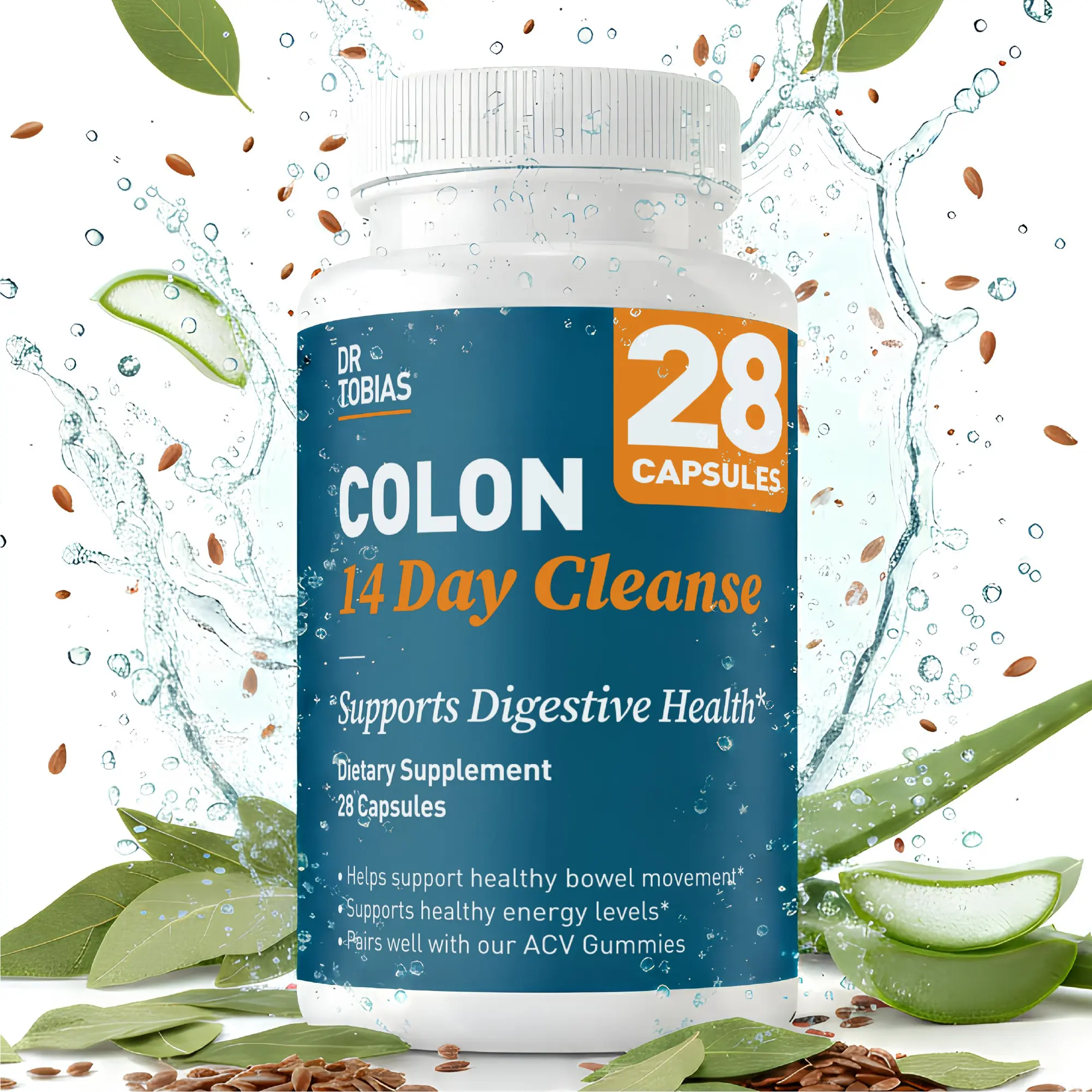 Dr. Tobias Colon 14 Day Cleanse - Advanced Cleansing Formula with Cascara Sagrada & Psyllium Husk for Healthy Bowel Movement & Detox - 28 Capsules