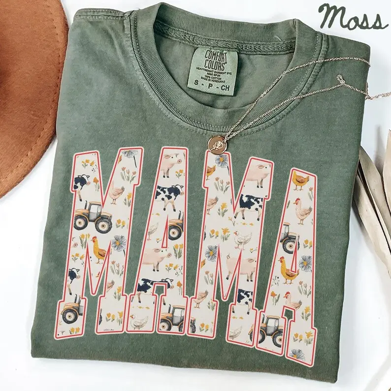 Comfort Colors Mama TShirt, Farm Cow Chicken Mom T-Shirt, New Mothers Day Tee, Cute Gift For Mom, Trendy Tee, Pregnancy Reveal