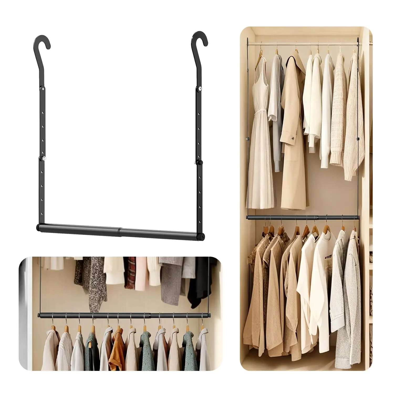 Adjustable Heavy-Duty Closet Rod Extender, Space-Saving Clothing Hanging Rod Organizer, 1 Piece, Ideal for Wardrobe Organization, Closet Hanger Organizer