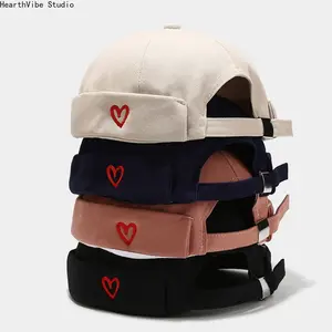 Vintage Heart Love Label Cotton Adjustable Docker Cap, Unisex Sports & Outdoor Skull Cap Beanie Hat, Skull Caps,summerwins