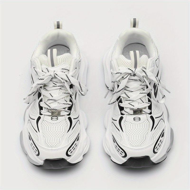 Unisex Thick-Soled Dad Shoes - Height-Increasing Lightweight Breathable Sneakers with Anti-Slip Wear-Resistant PU Sole, White & Black Athletic Design for Men & Women, Casual Outdoor Sports Shoes, Chunky Shoes, Heightboosting Footwear, Sleek