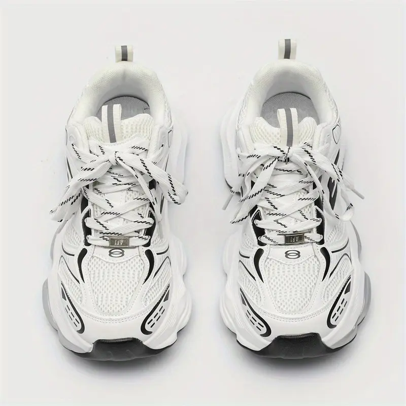 Unisex Thick-Soled Dad Shoes - Height-Increasing Lightweight Breathable Sneakers with Anti-Slip Wear-Resistant PU Sole, White & Black Athletic Design for Men & Women, Casual Outdoor Sports Shoes, Chunky Shoes, Heightboosting Footwear, Sleek