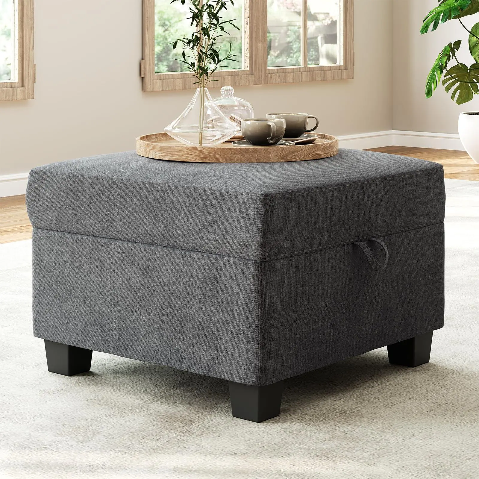 Versatile Storage Ottoman, 26x26x17 Inch Foot Rest Stool with Hidden Storage, Modular Seat Cube for Living Room and Apartment Lounge