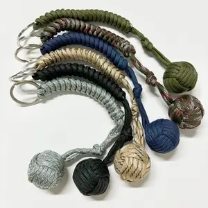 3-pack High Quality Self-Defense Umbrella Rope,Monkey Fist Steel Ball, Paracord Survival Key Chain, Outdoor Safety Protection Umbrella