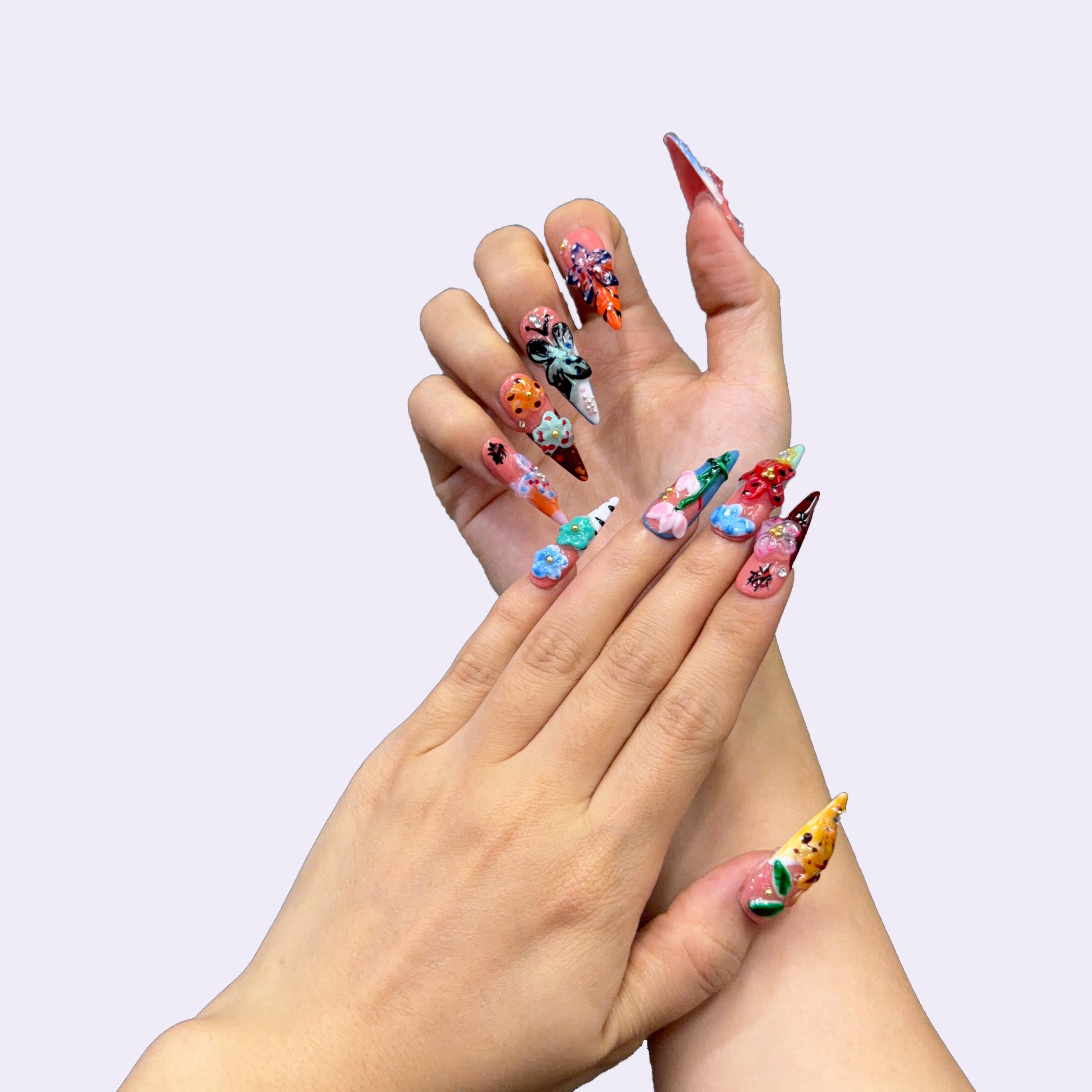 Echo Nails DreamWear – Handcrafted 3D Press-On Nails | Reusable, Long-Lasting, Salon-Quality Handpainted Cute Designs High Quality Press On Nails 10 PCS Nail Art Handmade Press Ons