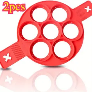 2pcs Silicone Pancake Maker Multiple Shapes 7 Holes Nonstick Baking Mold Ring Fried Egg Molds for Family Cooking Kitchenware Gadgets