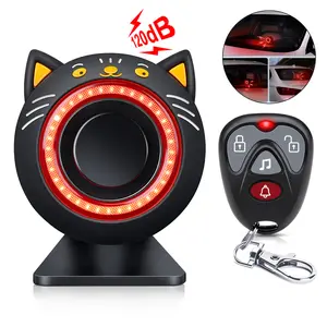 120db Car Alarm System with Remote Control, Rechargeable Motion Sensor Sound and Light Alarm, Cute Cat Design, Wireless Security Alert Lamp