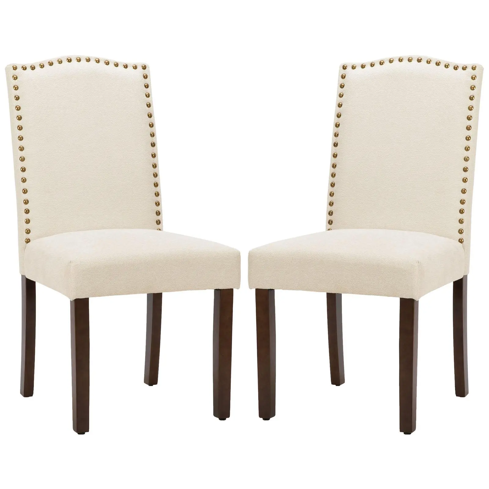 Armless Legged Modern Accent Chair - Linen Upholstered Parsons Chair with Soft Padding, Nailhead Trim, Wood Legs for Dining Room, Living Room, Armless Legged Chair