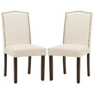 Upholstered Dining Room Chairs Modern Fabric Living Room Chairs Parsons with Nailhead Trim and Wood Legs Armless Kitchen Side Chair