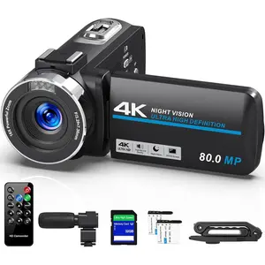 4K Camcorder Video Camera  80MP 30FPS Vlogging Camera for YouTube IR Night Vision Camera 18X Digital Zoom 3.0 IPS Screen Video Recorder with 32GB SD Card, 2 , Remote Control, and Stabilizer
