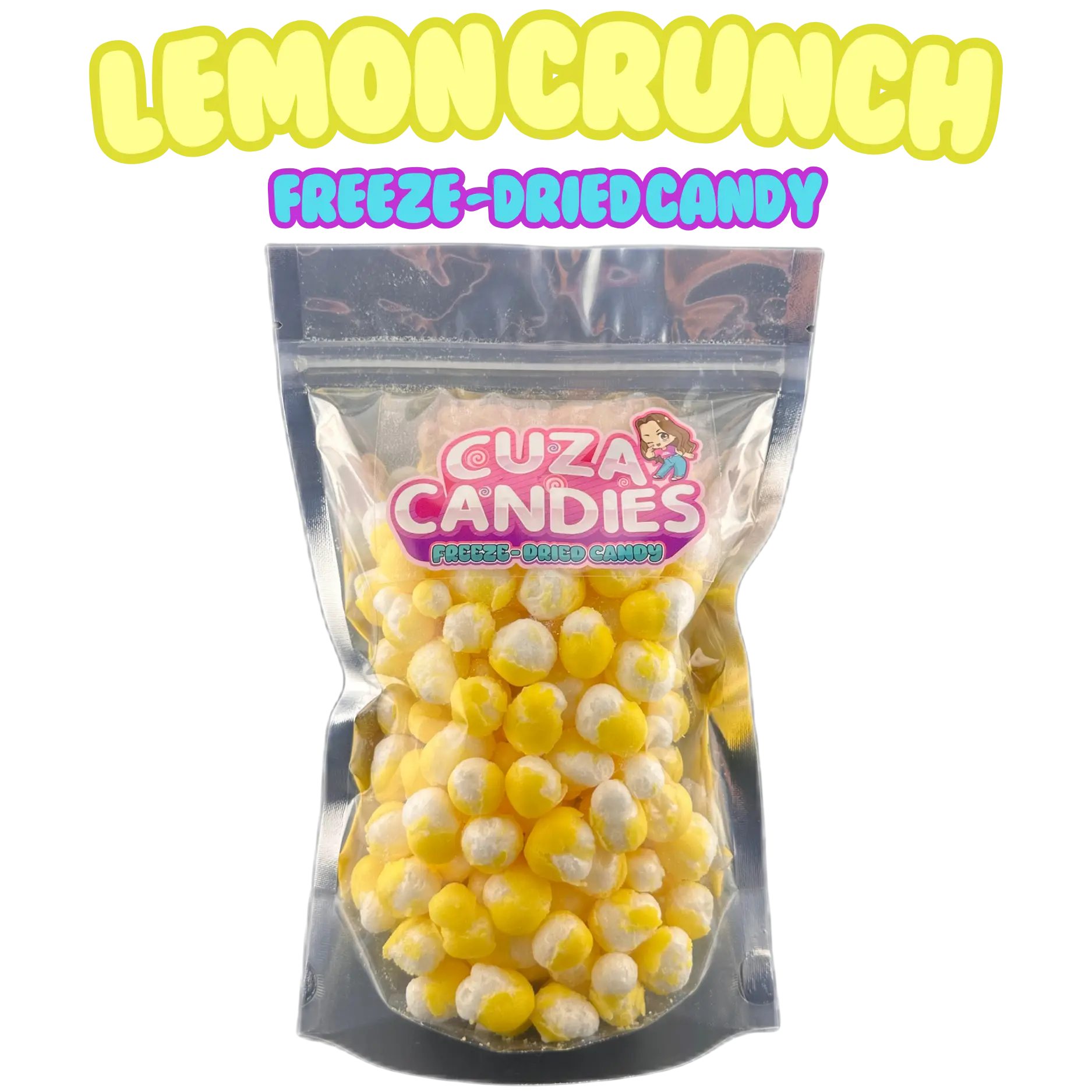 Cuza Candies - Freeze Dried Lemon Crunch Candy Sweet Snack Bite Sugar Bonbon Flavor crystals Fruity Rainbow Sour