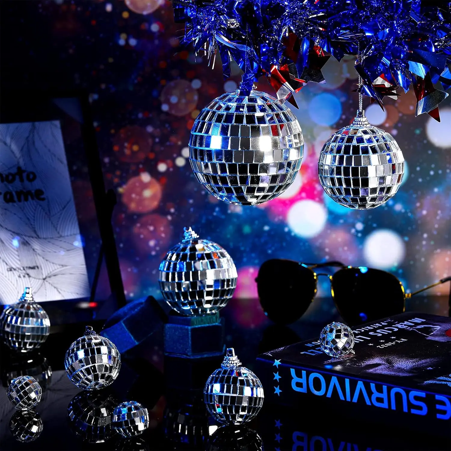 37 Pcs Silver Glass Sequin Disco Ball Ornaments - 1.2in, 2in, 3.1in Hanging Decorations for Tree, Halloween, Christmas Stage Hall DIY Festive & Party Supplies