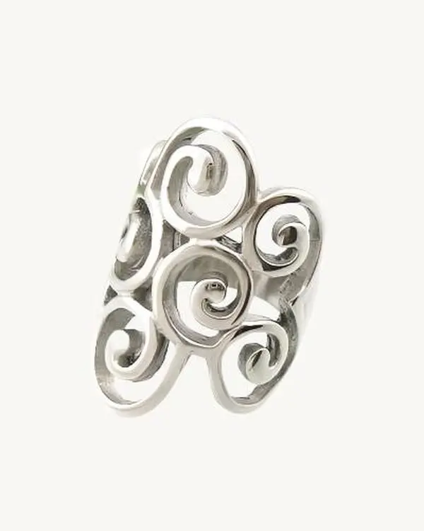 AVELI Silver Tone Stainless Steel Filigree Scroll Ring